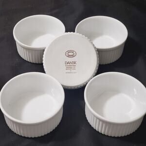 Lot of 5 DANSK Bisserup White Ramekin 4” Ribbed Custard 1 Cup Porcelain